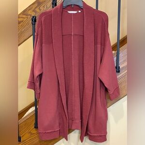 Soft Surrounding Open Cardigan 3/4 Sleeve Raw Hem Pockets Rusty Mauve SZ.L-XL
